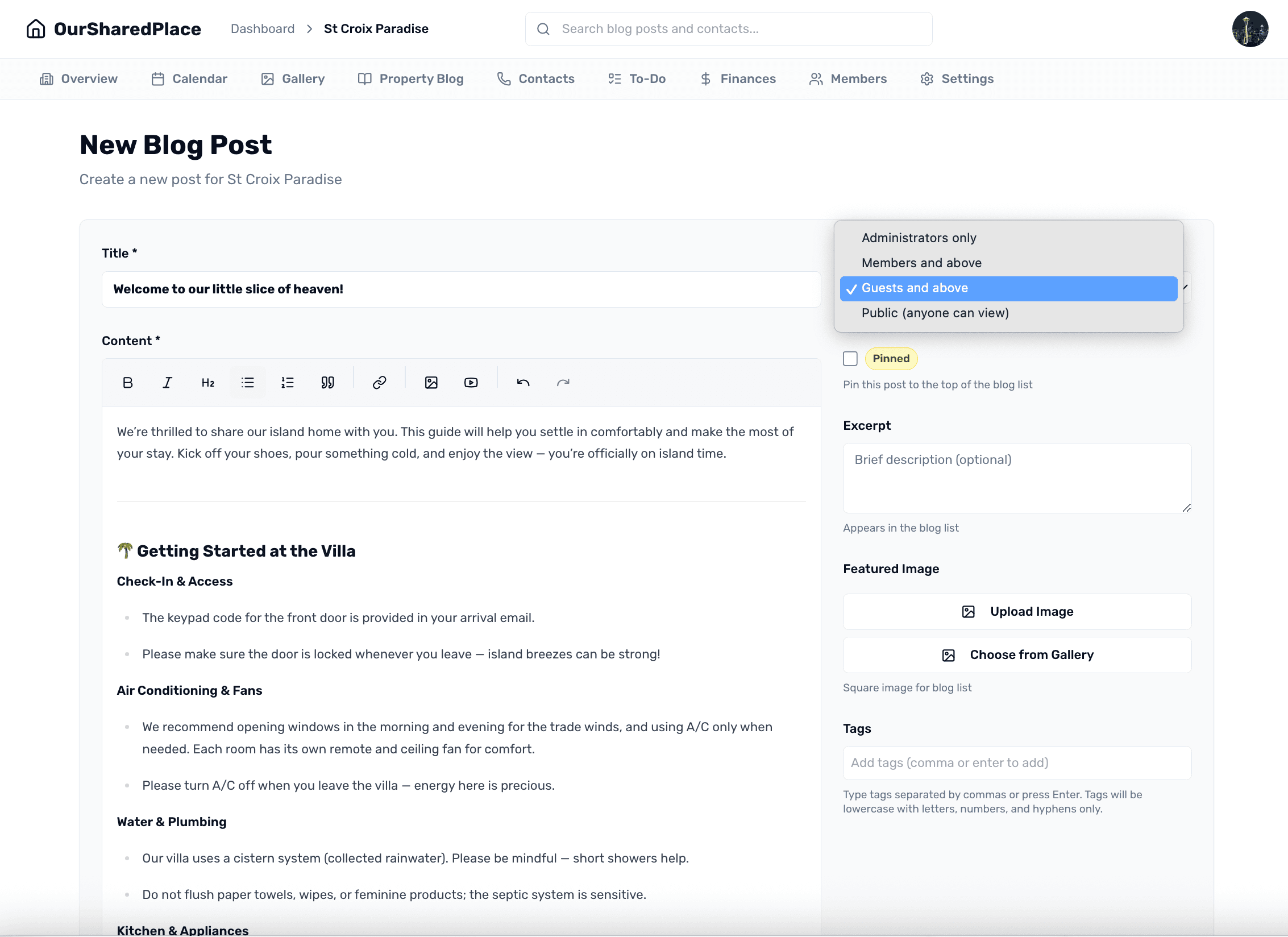 Owner blog management