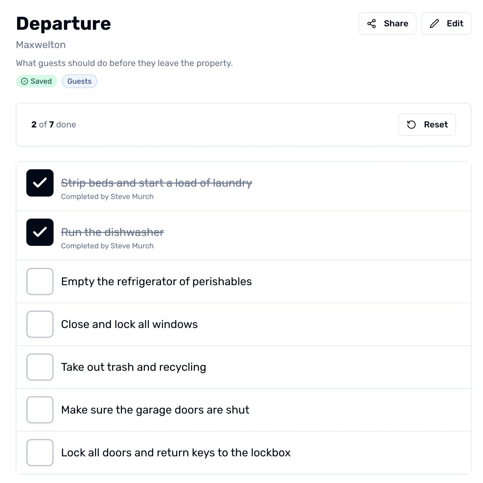 Reusable Checklists