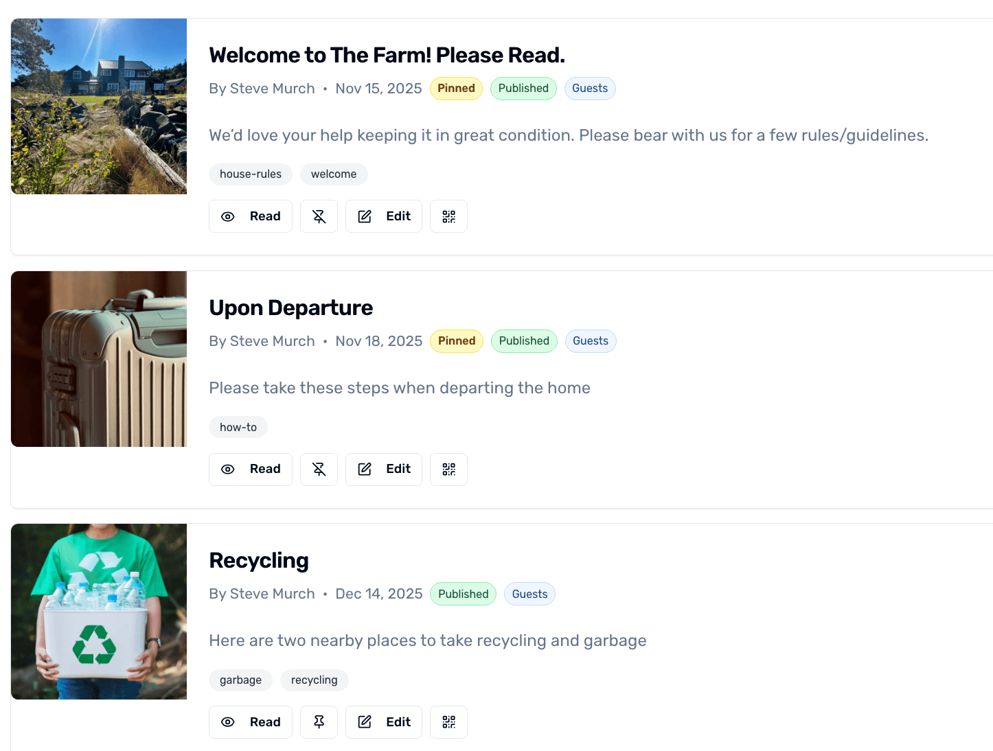 Guest portal showing property information, photos, and helpful tips for visitors