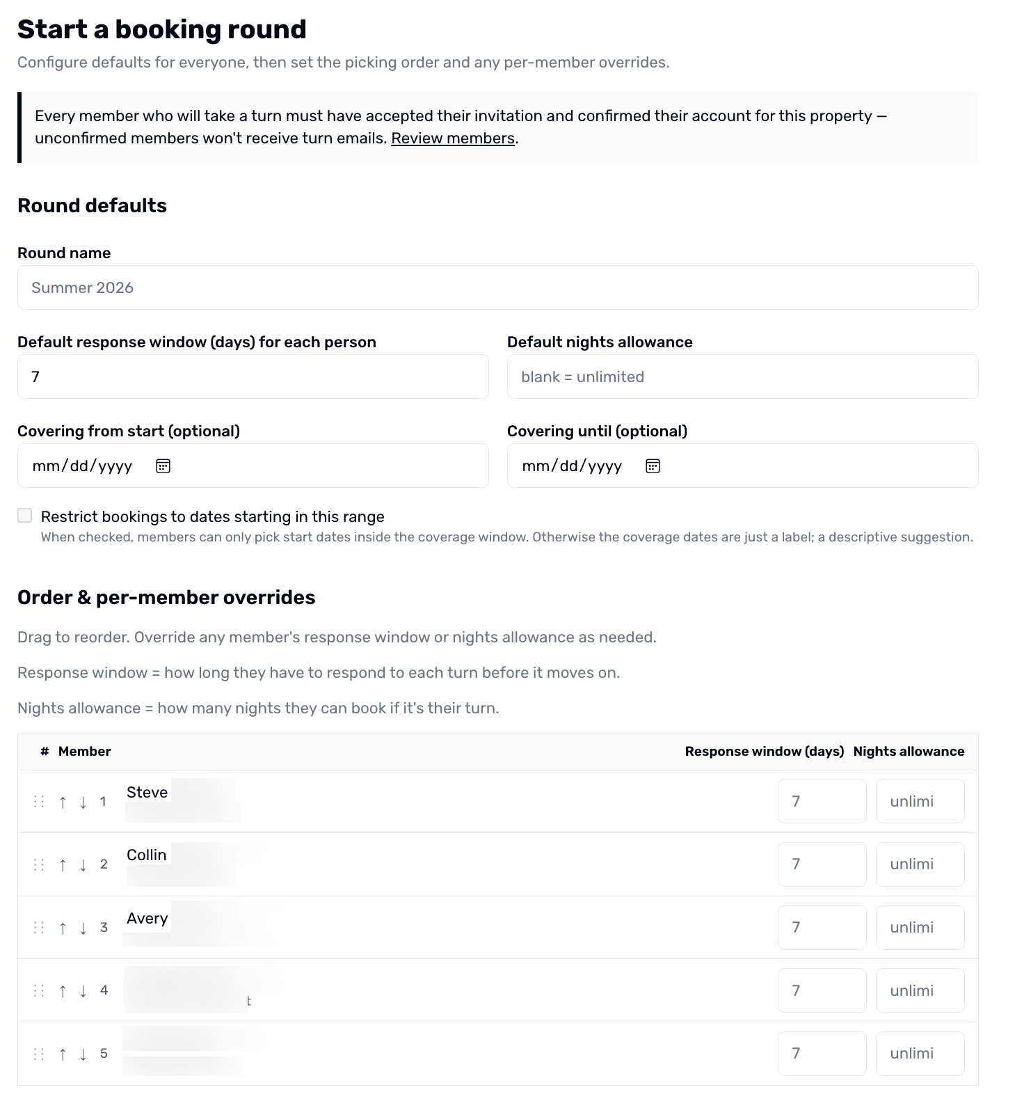 Round-robin booking queue with ordered turns and response windows
