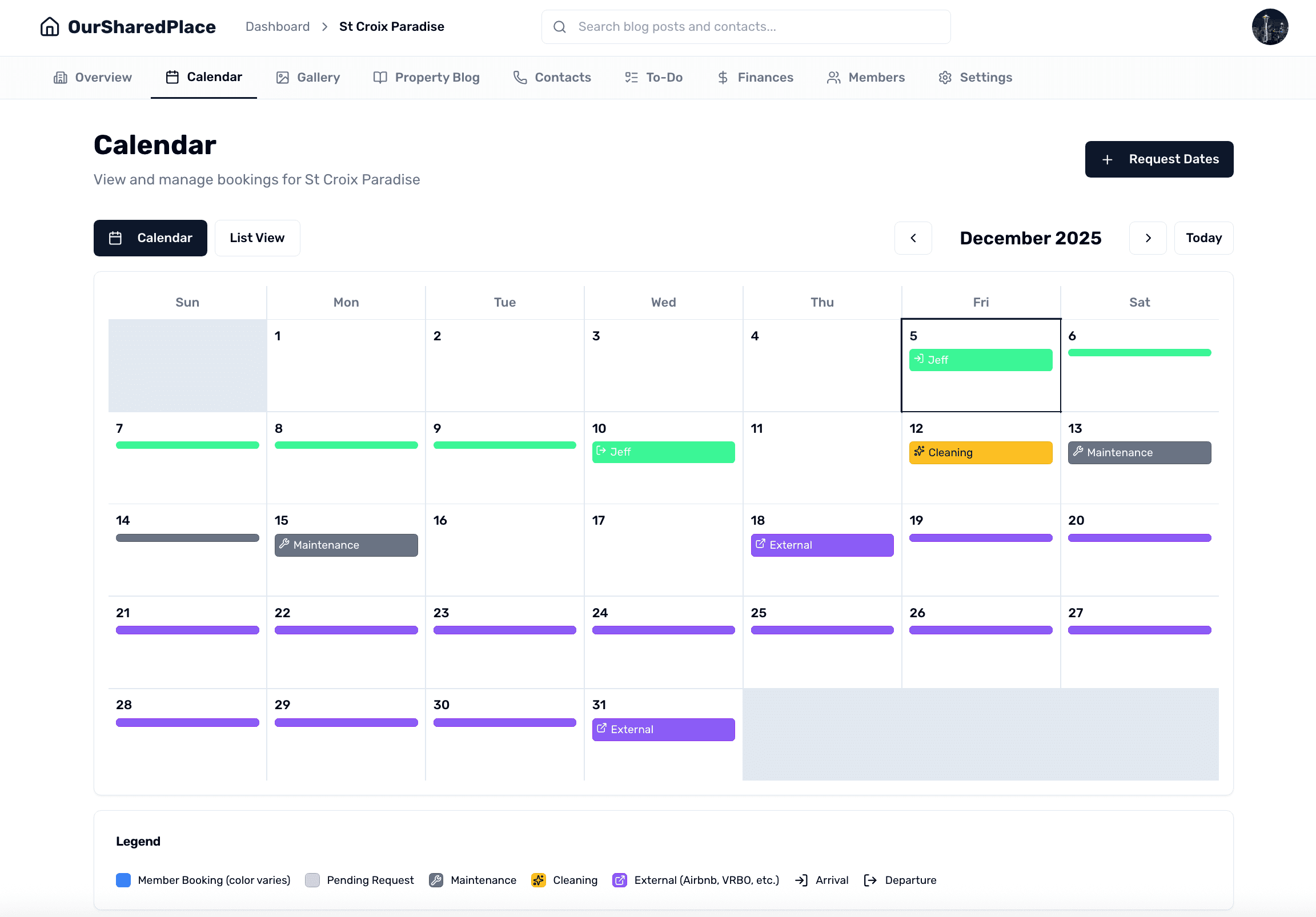 Interactive booking calendar